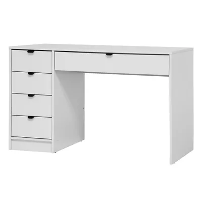 Produktbild von BEAUTYSOFA | Schminktisch MALTA Weiß 120 cm mit Griffe, 5 Schubladen, flexibel rechts/links montierbar – Moderner Bürotisch, funktionaler Arbeitstisch