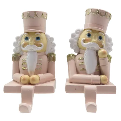 Immagine prodotto di Clayre & Eef Calze di Natale all'uncinetto Set di 2 Schiaccianoci 12 cm Rosa Bianco Plastica