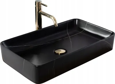 Produktbild von Badezimmer Waschbecken Arbeitsplatte Waschschüssel Rechteck Schwarz Marmor
