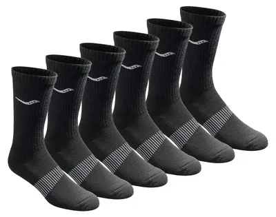 Immagine prodotto di Calzini da corsa Saucony da uomo (confezione da 6), colore nero, supporto stabile per il piede (6 paia), taglia L