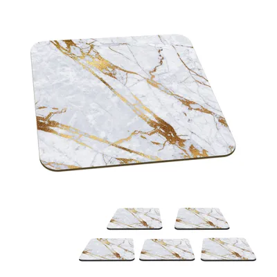Obrázek produktu pro KitchenYeah® Skleněné podtácky Square Set of 6 Marble - Pattern - Gold 10x10 cm Coasters for Glasses - Drink Coasters - Table Top Protectors - Table Coasters for Cups Table Bar Glass