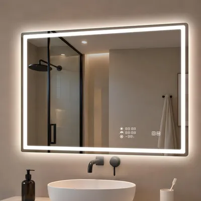 LED-Badspiegel 100x70 cm, Smart-Display, dimmbar, Anti-Beschlag