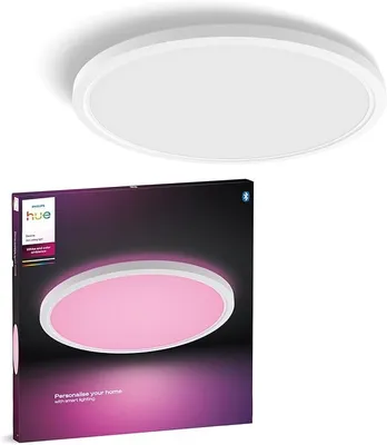 Produktbild von Philips Hue Devote schlanke Deckenleuchte M, Intelligente Deckenbeleuchtung, Bluetooth/Zigbee, Weiß, Kunststoff, Multi, 2000 K