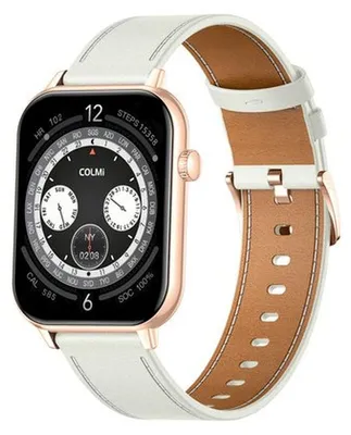 Produktbild von COLMI C28 Smartwatch in Gold mit weißem Lederarmband