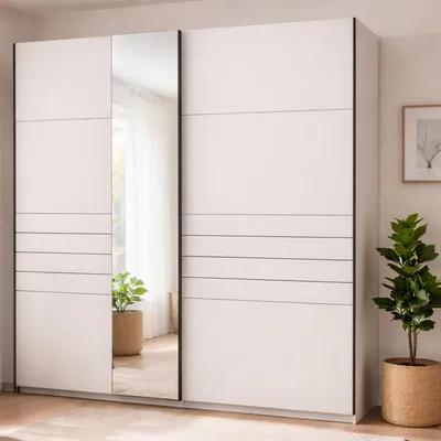 Produktbild von Peio - Großer Kleiderschrank, 245x218H cm Mattweiß, Kleiderstange
