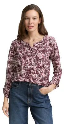 Produktbild von Tom Tailor Damen 1047729 Henley Blusenshirt Mit Muster, 38403 - Dark Red Abstrac