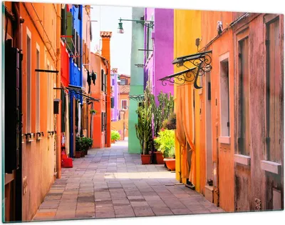 Produktbild von Bilder auf glas - Sommer Straße Haus - 120x80cm - Glasbilder - Wandbilder - Kunstdruck - zum Aufhängen bereit - Wanddekoration aus Glas - Glas Bilder - Wandbild auf Glas - Einteilig - GAA120x80-3583