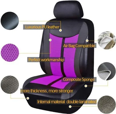 Produktbild von Sitzbezüge Vorne Paar Kunstleder Luftmesh Atmungsaktiv Lila Schwarz Auto