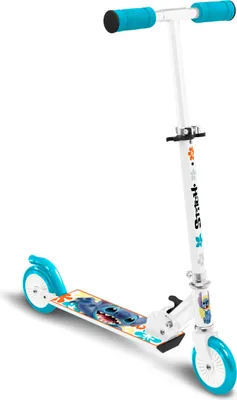 Produktbild von Disney Stitch 2-Rad Kinderroller Klappbare Fußbremse Weiß/Petro Blau