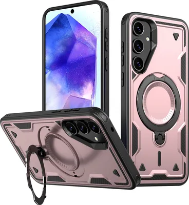 Produktbild von Dual Layer Hülle für Samsung Galaxy A35 Metall Ring Ständer Magnetisch Stoßfest Militär Handyhülle Roségold