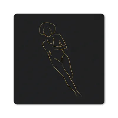Produktbild von MuchoWow® Mauspad Mousepad Frau - Gold - Schwarz - Strichzeichnung 20x20 cm - Mousepads - Maus Mat - Pad - Mausunterlage - Desk Mat - Bureauartikeln