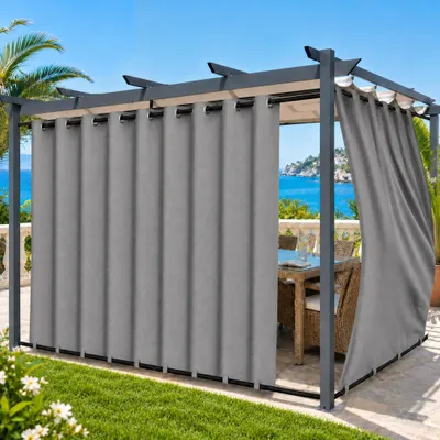 Produktbild von Outdoor Vorhang mit Ösen Grau 254 x 244 cm Winddicht Thermo Gardine Extra Breit 100% Verdunkelung UV Schutz Blickdicht Balkonvorhang für Pavillon Terrasse