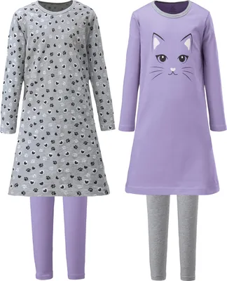 Produktbild von Erwin Müller Kinder-Nachthemd mit Leggings 2er-Pack flieder/grau meliert 98 / 104