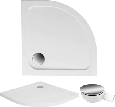 Zdjęcie produktu dla Brodzik półokrągły STANDARD 80x80 akrylowy z syfonem - Polimat, biały, oszczędność miejsca, gładkie dno, odpływ 90 mm