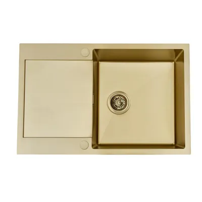 Produktbild von VBChome Küchenspüle 78×50 cm Edelstahl Champagner Gold mit reversibles Abtropffläche 1 Becken Tiefe 21 cm Mindestunterschrank 50 cm