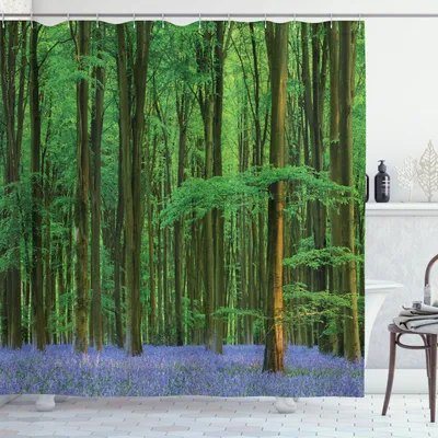 Obrázek produktu pro ABAKUHAUS Lesní sprchový závěs, jarní slunce v modřencovém lese, letní dovolená snů, 175 x 240 cm, levandulově zelená