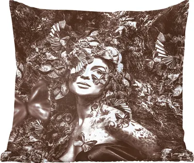 Produktbild von MuchoWow® Zierkissen Sofakissen Wohnzimmer Dekokissen 40x40 cm Sepia - Frau - Schmetterling - Foto Kissen - Schlafzimmer Dekoration