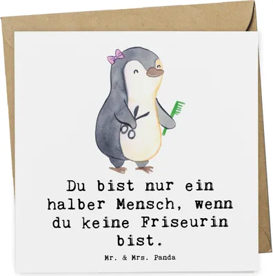 Produktbild von Mr. & Mrs. Panda Glückwunschkarte Friseurin Herz - Weiß - Geschenk, Friseursalon, Lustig, Beruf, doppelkarte, Klappkarte, anlasskarte, Grußkarte, Witzig, Spruch