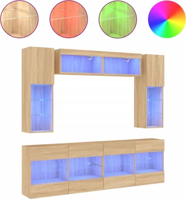 Produktbild von vidaXL 6-tlg. TV-Wohnwand mit LED-Leuchten Sonoma-Eiche