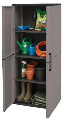 Produktbild von Dambrosin-Außengarderobe, Balkonmöbel, Mehrzweckgarderobe mit Regalen, 100 % Italy, 68 x 37 x 163 cm, Grau und Schwarz, gestreifte Oberfläche
