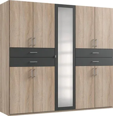 Produktbild von Kleiderschrank Taiga Drehtürenschrank mit Spiegel Ausführung wählbarEiche Sägerau / Graphit