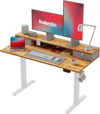 Immagine prodotto di Scrivania regolabile in altezza 120 x 60 cm con 2 cassetti, regolabile elettricamente