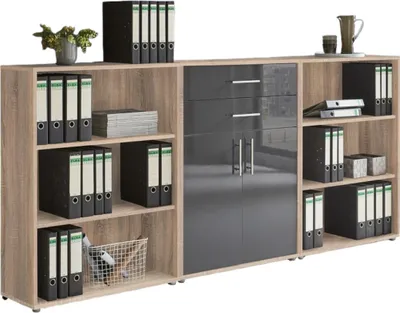 Produktbild von Aktenschrank TABOR 14 in Eiche Sonoma / anthrazit Hochglanz, Schrankwand, Büroschrank, Metallgriffe