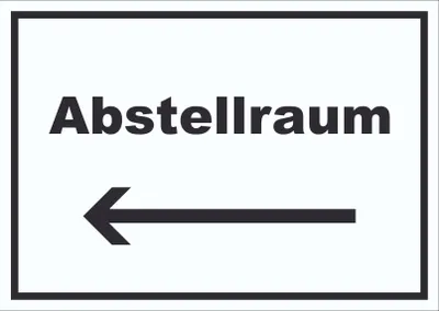 Produktbild von Abstellraum Schild mit Text und Richtungspfeil links Lager waagerecht A2 Rückseite selbstklebend