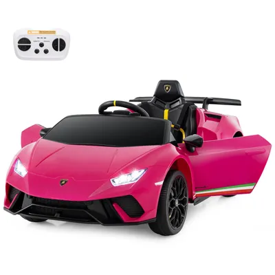 Produktbild von GOPLUS Kinder Elektroauto Lamborghini, 12V Kinderauto mit Fernbedienung & LED-Lichter & Musik, Hupe, USB, 3 Gang Elektrofahrzeuge 3-5 Km/h, Rosa