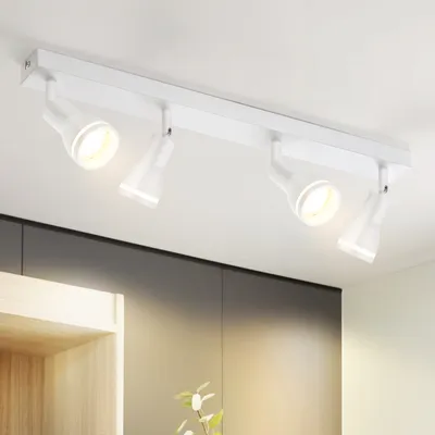 Zdjęcie produktu dla ZMH LED lampa sufitowa 4 płomienie biały vintage reflektor GU10 obrotowy metalowy reflektor sufitowy do salonu przemysłowy bez żarówek