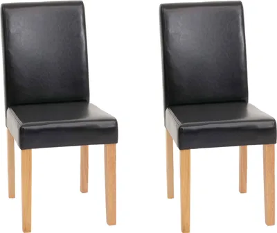 Image de lot de 2 chaises de salle à manger Chaise de cuisine Littau ~ similicuir, noir, pieds clairs