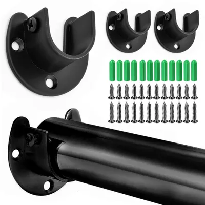 4er-Set U-förmige Garderobenstangenhalter, Edelstahl, 25 mm, Schwarz