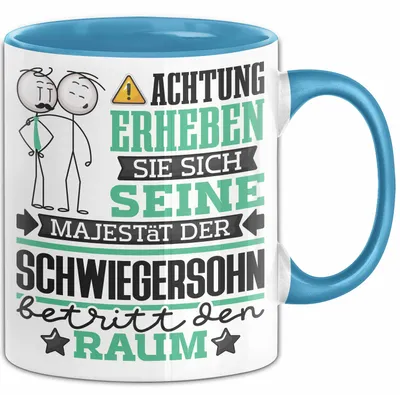 Produktbild von Schwiegersohn Geschenk Tasse Lustiger Spruch Erheben Sie Sich Der Schwiegersohn Betritt den Raum (Blau)