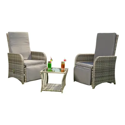 Produktbild von Melko Sitzgarnitur 2 Sessel Tisch Polyrattan Gartenmöbel Essgruppe - Grau