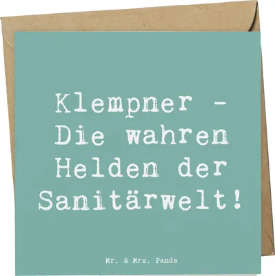 Produktbild von Mr. & Mrs. Panda Klappkarte Spruch Klempner Helden - Meeresbrise - Geschenk, Grußkarte, kreative Geschenke, faltkarte, Berufsliebe, doppelkarte, Beruf, Glückwunschkarte