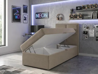 Obrázok produktu pre NORDELO Boxspringová posteľ MODERNO 90 x 200 cm, hnedá, kompletná sada: čalúnená jednolôžková posteľ s úložným priestorom, matrac a vrchná podložka