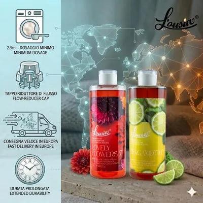 Obrázok produktu pre Sada L’ousia Spring Reset – Lovely Flowers 400 g + Bergamotto 400 g – Koncentrovaná aviváž s dlhotrvajúcou vôňou, vystačí až na 320 praní