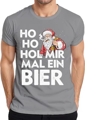 Produktbild von Ho Ho Hol Mir Mal Ein Bier Weihnachtsmann - Santa Weihnachtsgeschenk Christmas Herren T-Shirt, Grau, XL