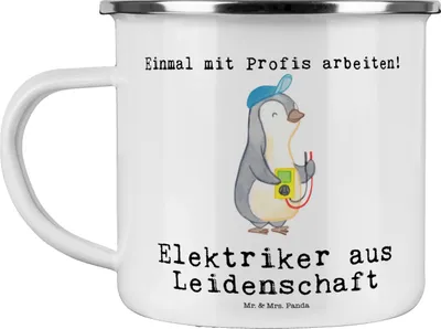 Produktbild von Mr. & Mrs. Panda Teebecher Elektriker Leidenschaft - Weiß - Geschenk, Teetasse, Pott, Spruch, Lustig, Haferl, Emaille Tasse, Ausbildung, Becher, Elektromeister