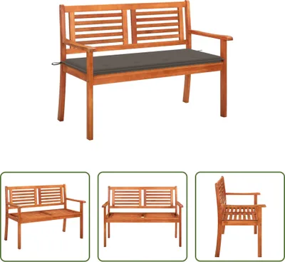 Immagine prodotto di The Living Store Panca da giardino a 2 posti con cuscino 120 cm in legno massiccio eucalipto