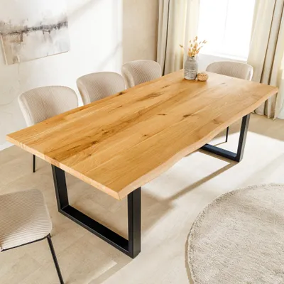 Produktbild von riess-ambiente Massiver Esstisch WILD OAK 200cm natur schwarz Wildeiche Baumkante Metall U-Gestell Esszimmertisch Konferenztisch Tisch
