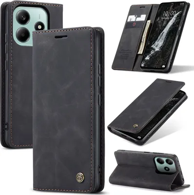 Produktbild von Hülle für Xiaomi Redmi Note 14 5G Retro Kunstledertasche mit Standfunktion Schutzhülle Schwarz