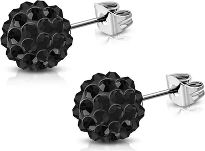 Produktbild von Ohrstecker Edelstahl Damen Ohrringe Shamballa Zirkonia Kristalle Autiga® silber-schwarz 8 mm
