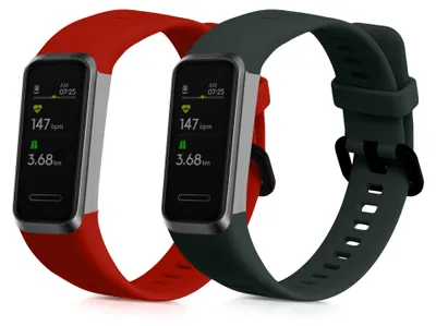 Produktbild von kwmobile 2x Uhrenarmband für Huawei Band 4 Armband - Fitnesstracker Band Set aus TPU Silikon - Ersatzarmband Smartwatch - Dunkelgrün Orange