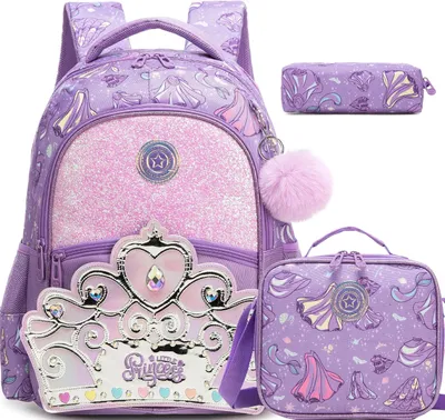 Immagine prodotto di Zaino per bambine, completo di contenitore per il pranzo e astuccio, ideale per la scuola e il tempo libero
