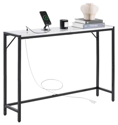 Obrázek produktu pro VEVOR mramorový konzolový stolek, moderní dlouhý předsíňový stolek (110 cm) se zásuvkou, tenký rozkládací stolek s železnými trubkami, ochranou proti překlopení a trojúhelníkovou opěrkou pro vstupní prostor obývacího pokoje