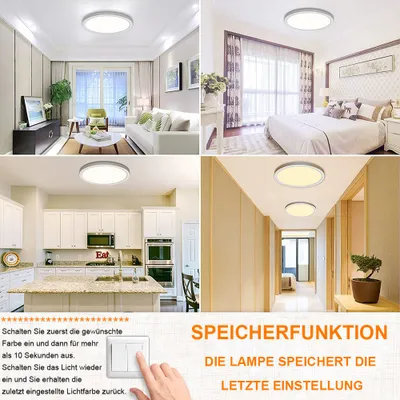 Produktbild von 38W LED Deckenleuchte Rund Farbwechsel 3 Lichtfarben Deckenlampe Memory Funktion für Schlafzimmer Wohnzimmer Büro Küche, φ40cm Weiß