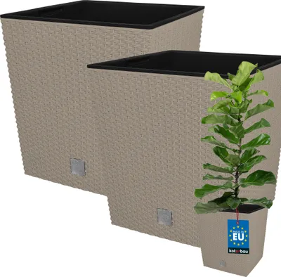 Produktbild von KOTARBAU® 2er Set Blumentöpfe 32 L Mocca Höhe: 32 cm Pflanzentopf aus Kunststoff Übertopf mit Innentopf Blumentopf Set wie Rattan Pflanzentopf Innen Außen