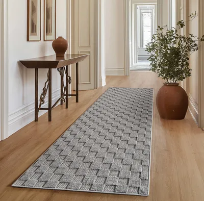 Produktbild von Teppich Läufer 80x150 cm Grau Rautenmuster