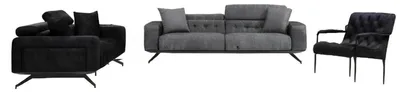 Produktbild von Wohnzimmer Schwarz-Graue Couchgarnitur Moderner 3-Sitzer Sessel Zweisitzer